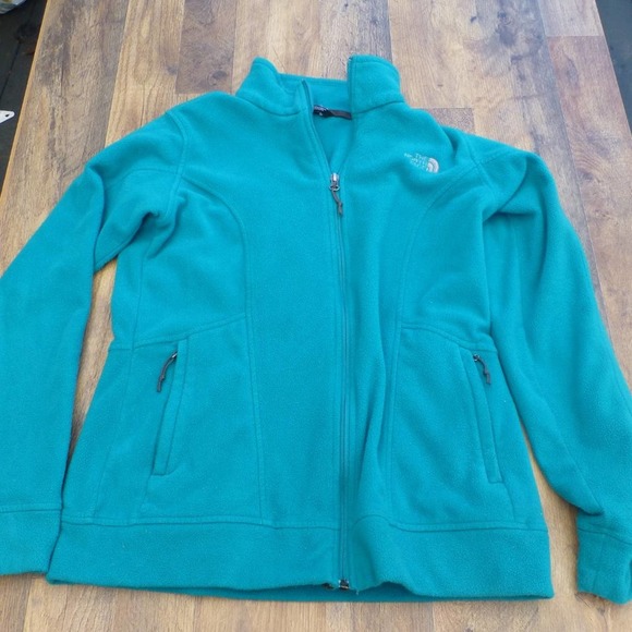 Women's North Face Full Zip Fleece L Blue Green Stitched Silver Logo - Picture 4 of 10